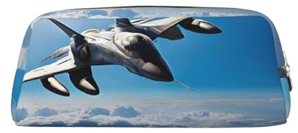 ASPOIJHN Vielseitiges Leder-Federmäppchen mit Flugzeugkampfjets, stilvolle Aufbewahrungstasche für Schule, Büro, Schreibwaren, Kosmetiktasche, Münzen, Organizer, gold, Einheitsgröße, Krawattenetui