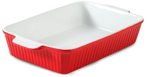 Hasense Ceramic Baking Dishes, Casserole Dishes for Oven, Rectangular Lasagna Pans Deep, 9 x 13 Inches Baking Pan with Handle, Easy to Clean, Mother's Day & Christmas Gift, Red