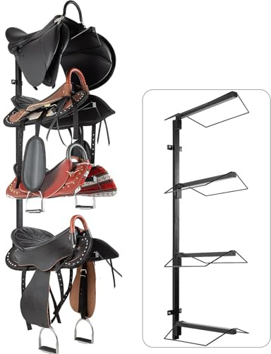 Sattelhalter 4 Stufen Wandmontage Sattelstorage Verstellbar Pferde Schwarz | Wand Ablage für Western Englisch Sättel Hängend Ideal Sattelraum Lagerung Metall Ständer Halterung Pferdesport Zubehör