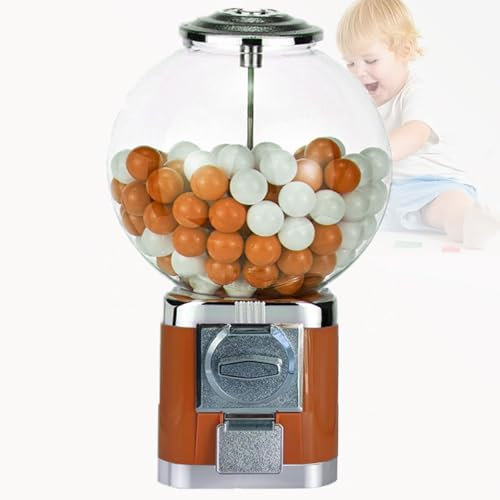 URJWAN Vending Machine,Gumball Machine,Big Bubble Gumball Candy Dispenser Machine,1.26in Ball Bulk with 2 Keys,Classic Bubble Capsule Toys Candy Dispenser,for Home Game Stores Retail Stores,Brown