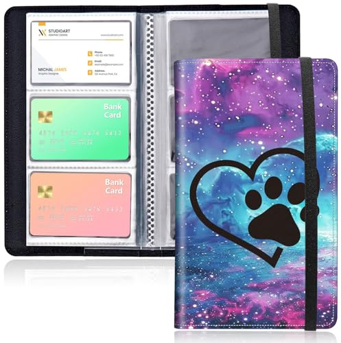 Qindaiwen Business Card Organizer, 240 Cards Business Cards Holder, Portable Business Card Binder for Men or Women, Credit Card Organizer, Business Card Book, Dog Paw