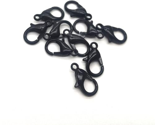 100 stycken karbinhake kedjelås, 12 mm nyckelring krok klämma, armband lås kedjelås, metall smyckeslås karbinhake för hantverk nyckelring, svart A