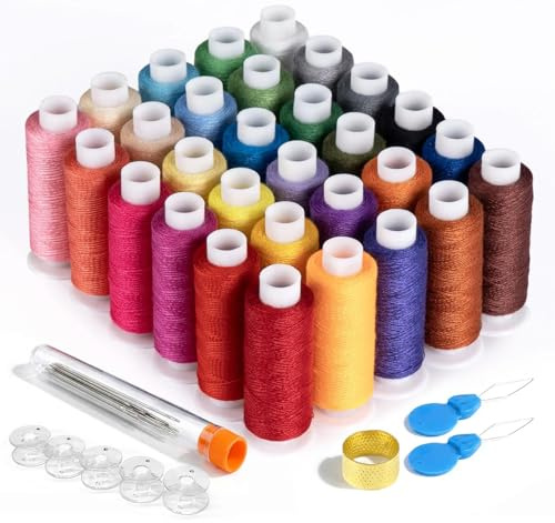 46 Nähgarn für Nähmaschine, 600 Yard 30 Farben Nähmaschinengarn | Allzweck-Polyestergarn Garn für Nähmaschine/Handnähen/Handquilten