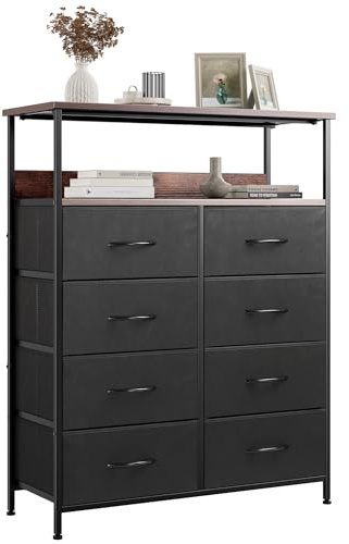 Nicehill Chest of Drawers, Dresser for Bedroom with 8 Drawers, Tall Storage Organizer Unit with 2-Layer Shelves, Large Storage Organizer Unit for Bedroom, Kids room, Living room, Closet(Black)