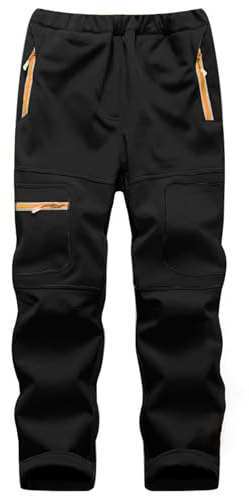 linlon Kids Boy's Snow Waterproof Pants Youth Fleece Lind Hiking Softshell Warm Insulated Ski Trousers 9056-Black-L (8-9 Years)