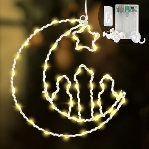 Cobus CozyHome Ramadan Deko Lichterkette Batterie - 48 LED in Warmweiß | Fensterdeko beleuchtet I Eid Mubarak Dekoration Ramazan I Lichterkette Innen Warmweiß Ramadandeko Ramdan Decor Lichterkranz