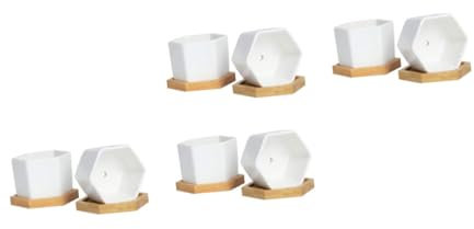 Jardinera Hexagonal de Cerámica en Color Blanco, Juego de 4 Piezas