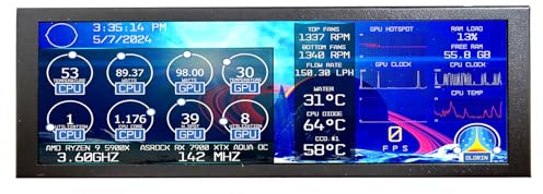 VSDISPLAY Mini monitor IPS de 1280 x 400 pulgadas, pantalla secundaria LCD de barra estirada para computadora portátil, velocidad de temperatura, CPU GPU, pantalla de monitoreo de datos
