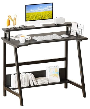 MIN WIN Schreibtisch mit Monitorständer, Kleiner Computertisch mit Stauraum, Bürotisch für Home Office, kleine Räume, Schlafzimmerb, 80 x 50 x 86.5 cm