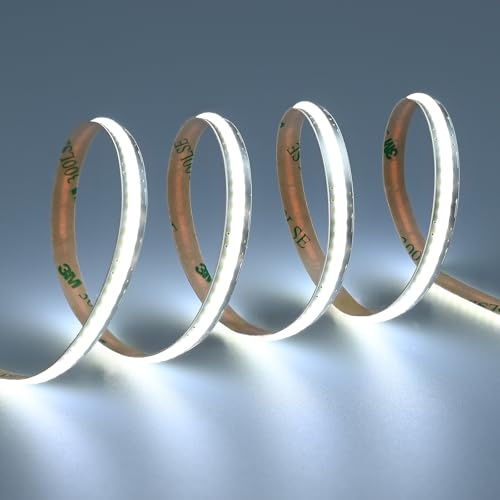 TOPAI LED-band COB 12 V 5 M kall vit 6 000 K 6 mm bredd 320 LED/M CRI>90 flexibel klistermärke kan skäras till i storlek för kök, skåpbelysning, vardagsrum, interiör
