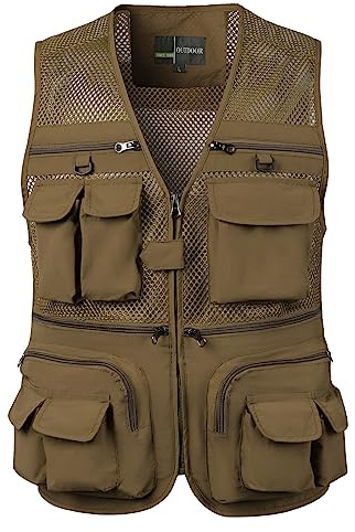 RUMAOZIA Gilet da pescatore, estivo, da uomo, con rete multi-tasca, senza maniche, leggero, traspirante, per il tempo libero, per la caccia e il pescatore, per il campeggio, le escursioni, Z03 kaki, L
