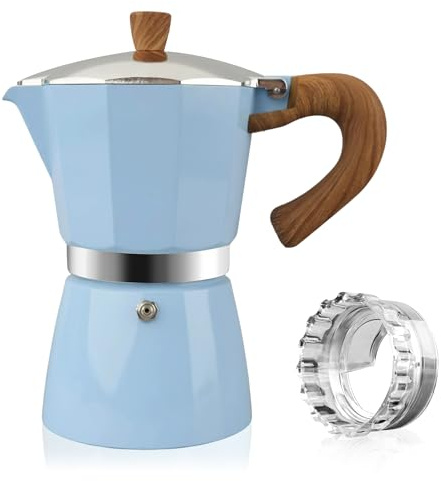 ShanSon Moka Pot Stovetop Espresso Maker 6 Cup 10 oz Italian Coffee Maker Manual Cuban Coffee Percolator Machine Italian Espresso Greca Coffee Maker for Cappuccino or Latte,Blue
