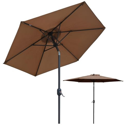 ZIHQRgE 250cm Parasol de Jardin, Ombrelle de Plage à Inclinaison Manivelle, Voile d'Ombre Extérieure avec Mât en Acier et Toile en Polyester(Brown)