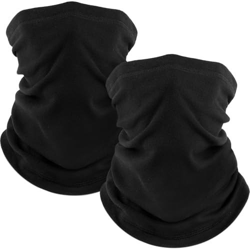 Fuinloth 2 Pack Winter Neck Gaiter, Fleece Warmer Scarf Cold Weather Mask | Black+Black