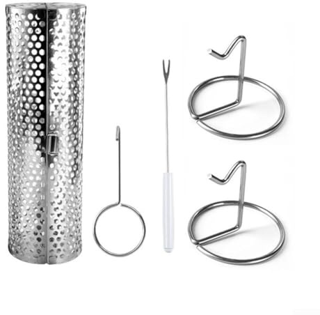 Allthingstore Cesta giratoria de acero inoxidable para parrilla de barbacoa con ganchos, portátil, para camping, parrilla, batería, juego de herramientas de cocina para picnic al aire libre, 9 x 20 cm