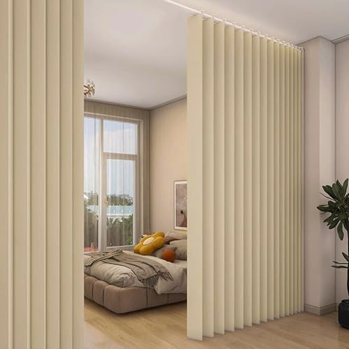 100x84 Extra Large Blackout Room Divider Curtain,Waterproof Indoor/Outdoor Vertical Drapes for Bedroom, Living Room,Cordless Panel Partition with Hooks,Beige