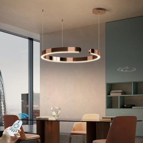 CNMKLM LED Hängeleuchte Dimmbar Moderne Ring Esszimmer-Pendelleuchte Kreatives C Design Hängelampe Höhenverstellbar Pendellampe Für Esstisch,Wohnzimmer,Schlafzimmer(Braun,1 ring/40CM/25W)