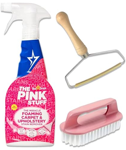 Pink Stuff Carpet & Upholstery Cleaner Spray 500ml + Carpet Brush & Scraper Tool | Foam Stain Remover for Sofas, Rugs, Car Seats & Furniture | Deep Clean, Easy Use & Fresh Finish