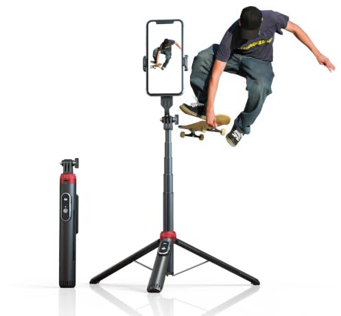 Perche à Selfie Trépied Smartphone Perche Selfie Aluminium | Trépied Télescopique pour Téléphone de 160 cm, Compatible avec les Smartphones iPhone, Samsung et Android