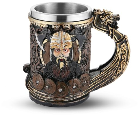 AsAlways Stainless Steel Viking Beer Mug Large Drinking Cup Medieval Beer Stein Novelty Drinkware Halloween Accessory 600ML/20OZ | Medieval Beer Stein Novelty Drinkware Halloween Accessory 600ML/20OZ