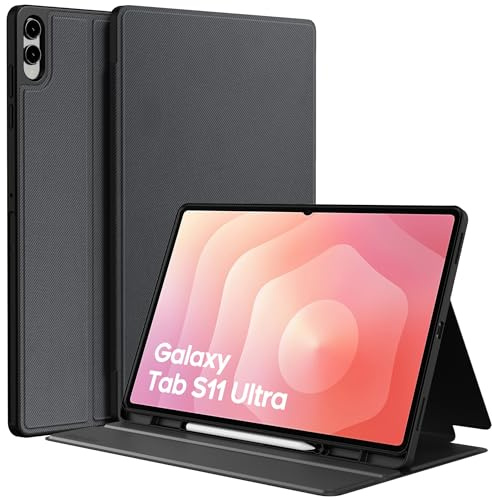EasyAcc Hülle für Samsung Galaxy Tab S11 Ultra 14,6 2025 mit S Pen Halter | Dünn Folio Ständer Tablet Schutzhülle, Multi-Winkel Betrachtung,Auto Schlafen/Wachen,Schwarz