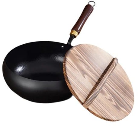 Gcljlmy Wok en fer, poêle à frire, batterie de cuisine, fond plat, petit wok pour cuisiner à flamme ouverte, cuisinières à gaz, toutes les plaques de cuisson, induction électrique (20 cm)