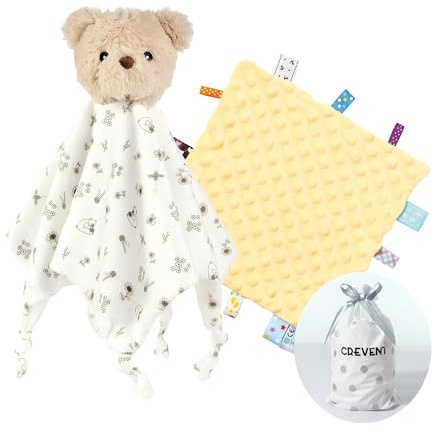 CREVENT Kuschelige Plüsch-Baby-Sicherheitsdecke, weiches Tier-Kuscheltier für Mädchen und Jungen, Kuscheldecke, Geburtstagsgeschenk - Bär + Tag