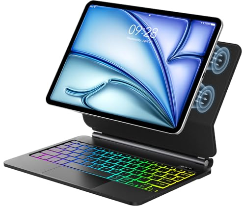 Teclado Magic para iPad Air 11 Pulgadas (M4 2026/M3 2025/M2 2024)/Air 5/4 | Funda Keyboard 7 Colores Retroiluminados, Diseño Magnético Flotante con Trackpad para para iPad Pro 11 1-4 Gen, Negro