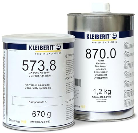 KLEIBERIT 573.8 + 870.0 2K-PUR System Plastic-Mastic | Ölbeständig, Hitzebeständig & Spachtelbar | Kraftschlüssige Verbindung für Metall, Beton & Kunststoff | 1,87 kg Set
