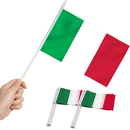Anley Italienische 5x8 Zoll Handgehaltene Mini-Flagge mit 12 weißem, festem Mast - Italien Stick Flagge, lebendige Farbe und lichtecht - 5.5 x 8 Zoll Handgehaltene Stick Flaggen mit Speerspitze