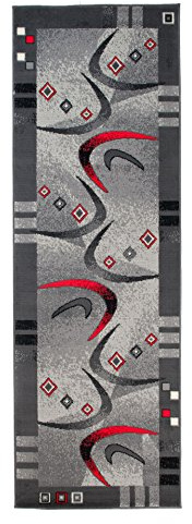 Carpeto Modern Läufer Teppich Grau 70 x 150 cm Geometrische Muster Kurzflor Monaco Kollektion