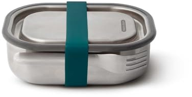 BLACK + BLUM Lunchbox Edelstahl 600ml | Ozean | 3-in-1 | Vakuumverschluss- 100% auslaufsicher | inkl. Göffel, Silikonband & Innenteiler | Ofen-& Gefriergeeignet | 20x14x6 cm | Brotdose mit Fächern