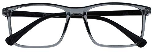 OPULIZE Ink Occhiali da Lettura, Frontale Grigio Trasparente con Bracci Neri, +1,50 Diottrie Unisex