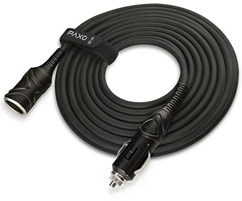 PAXO 10m KFZ Verlängerungskabel 12V, Verlängerung, 15A Sicherung, Vollgummileitung mit Stecker und Buchse, Klettband, für Zigarettenanzünder-Buchse