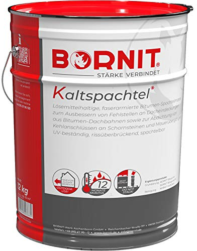 BORNIT Kaltspachtel, 2,5 kg Bitumen Spachtelmasse zum Ausbessern und Abdichten von Bitumendachbahnen sowie An- und Abschlüssen, Fertigspachtel zum Dach abdichten