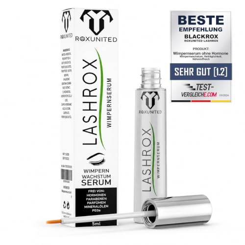 ROXUNITED Wimpernserum 5ml [BIO & Hormonfrei] - Vergleichssieger 2026- [mit Biotin & Koffein] - erhält natürliche Inhaltsstoffe - Fördert dichtere & kräftigere Wimpern - Vegan - 1x täglich