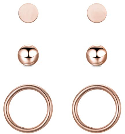 BONNYBIRD® Ohrringe Rosegold Set für mehrere Ohrlöcher Damen Goldene Medizinische Ohrstecker Chirurgenstahl Gesundheitsstecker Edelstahl Stecker Nickelfrei Schmuck Klein Wasserfest Hypoallergen Mini