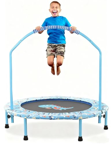 Trampoline pour Enfants Ø96cm, Mini Trampoline de Fitness Pliable avec Poignée Réglable & Rembourrage de Sécurité, Petit Trampoline Enfant Interieur et Extérieur, Charge Maximale de 60kg(Bleu)