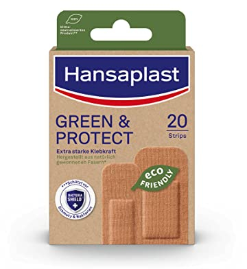 Hansaplast Green & Protect Pflaster (20 Strips), umweltfreundliches Wundpflaster aus natürlich gewonnenen Fasern, Pflaster Set mit extra starker Klebkraft