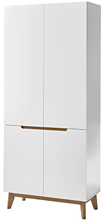 Lomadox Garderobenschrank weiß matt lackiert mit furniertem Massivholz in Asteiche geölt im skandinavischen Stil, B/H/T: ca. 85/196/40 cm