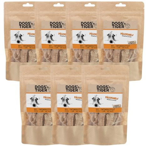 Dogs'n Tiger Päuschen Hundesnack, Ente, 99% Filet, 7X 80g | Hundeleckerli, Trainingssnack, gefriergetrocknet, ohne Zucker, Getreide & künstliche Aromen, gut verträglich