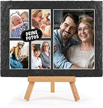Print Royal Schieferplatte selbst gestalten - Foto-Collage mit 5 Fotos bedrucken - Geschenk für Freunde, Familie I Personalisiertes Foto-Geschenk - Schiefertafel mit Staffelei, 15 x 20 cm