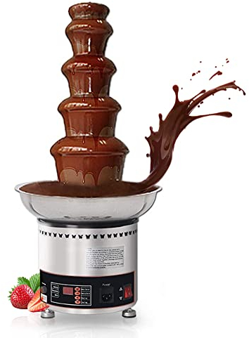 Máquina comercial de fuentes de chocolate – Fuente grande de fondue de chocolate de 5 niveles de acero inoxidable con fusión de calor y pantalla digital, ideal para fiestas en casa, bodas