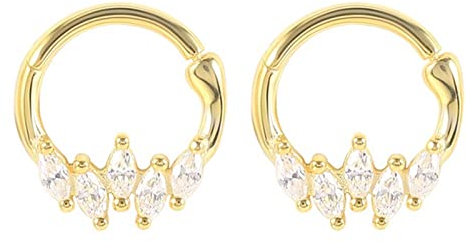 Mesnt Nasenpiercing Ring Dünn, 16G Tragus Ohrstecker aus Sterling SilberTropfenform mit Zirkonia Gold 2Stck