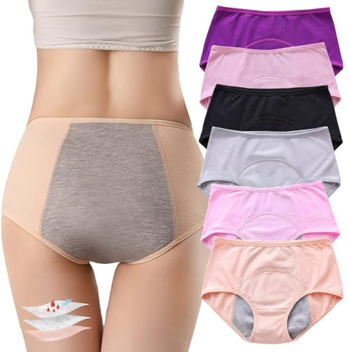 ZJHTK 6Pcs Cotton Incontinence Underwear for Women, Middle Waisted Panties for Women over 60, Reusable Protective Briefs,3XL Multicolor