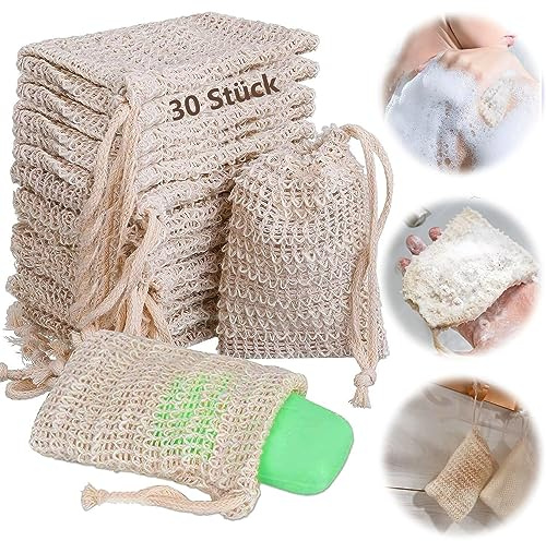 30 Stück Seifensäckchen Bio Sisal Seifenbeutel Natur Soap Bag mit Kordelzug