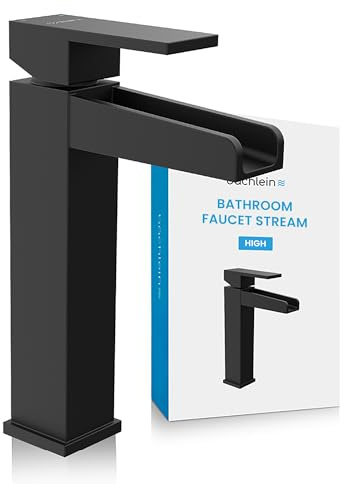 Bächlein High Tap for the Bathroom in Stream Design, Extra High Single-Lever Mixer with Installation Set for Countertop Washbasin, Matt Black Bathroom Faucet