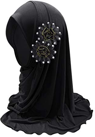 Mädchen Muslimischer Hijab Kinder Bandana Kopftuch Hut Mädchen Moslem Schal Turban Hut mit Blumen Sommer Arabische Hals Islamische Kopfkappe Kopfbedeckung Sonnenschutz Kappe, 2-7 Jahre alt (Schwarz)