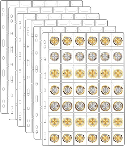HAEPXYBY 6 Blatt Münzhüllen, Münzalbum, Münzseiten mit Standard-9-Loch Münzhalter, Münzen Sammelalbum Münzblätter Münztaschenseite, Sammlermünzen 42 fächer für Euro Münzen Aufbewahrung