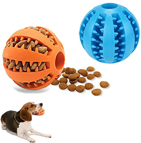 ZHIHUITL Dog Ball Toys,Dog Tooth Cleaning Ball,2Pcs Dog Treat Dispenser Ball,Dog Toys Teeth Cleaning,Puppy Chew Toys Pet Training,Durable Interactive Toy-5cm(blue/orange)